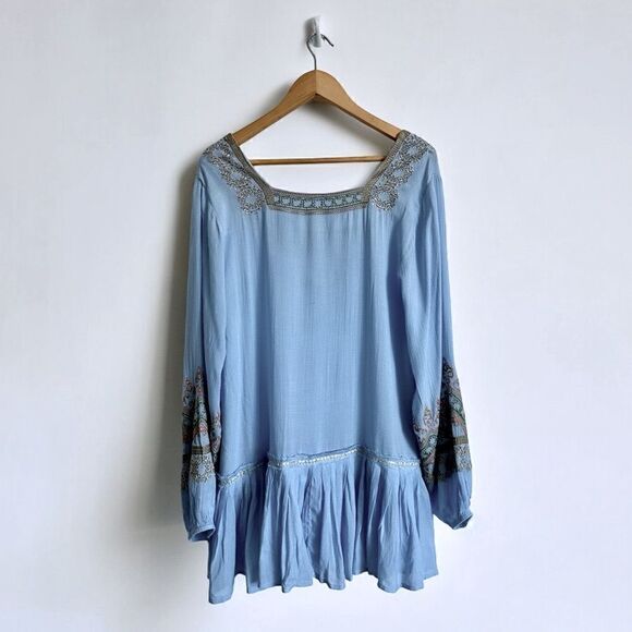 Free People Dress Wild One Embroidered Light Blue Size XS NWT - Picture 6 of 9